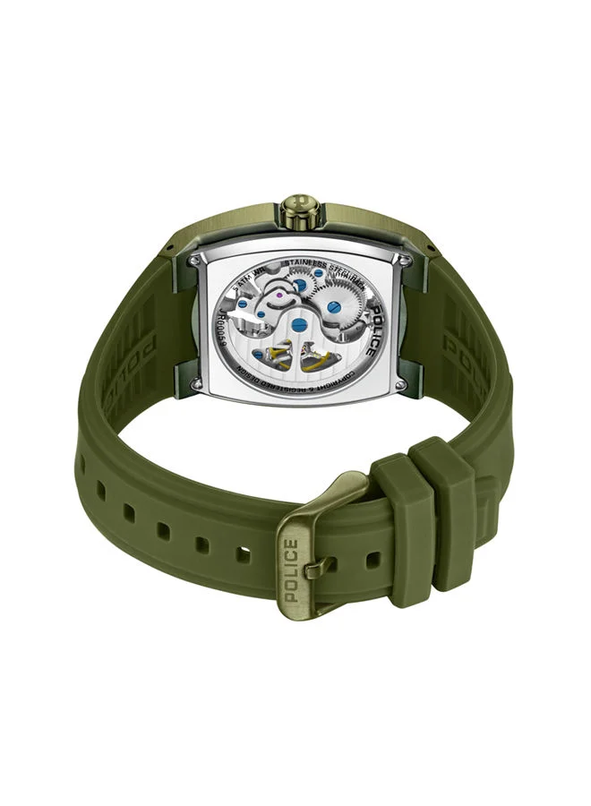 POLICE Skeletor 42mm Men's Automatic Watch with Olive Green Silicone Strap
