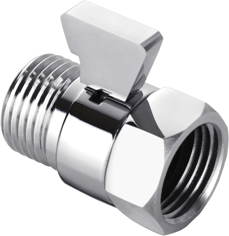 Tenfe Water Flow Control Valve for Shower Head, Brass Adjustable Water Pressure Regulator for Hand Held Shower Shut Off Valve, Polished Chrome On/off Switch G1/2 Standard Connection - Image 1