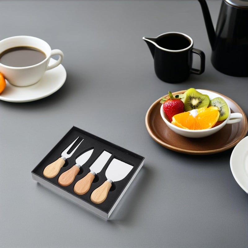 LABRIMP 4pcs Oak Handle Cheese Cutter Set Stainless Steel Kitchen Cheese Knives with Butter Slicer and Fruit Forks for Charcuterie Board and Dining Table - Image 5