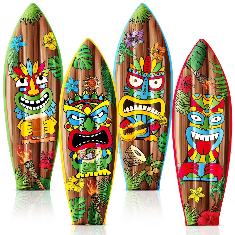 JellyArch 4 Pcs 36 Inch Tiki Inflatable Surf Board Tiki Party Decorations Blow up Surfboard Bar Decorations Inflatable Pool Floats for Hawaiian Luau Tropical Beach Party Supplies Outdoor Decor - Image 2
