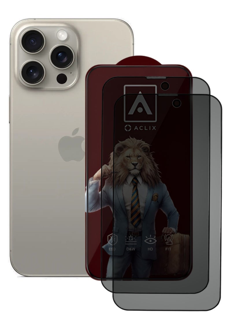 ACLIX 2 Pieces Antistatic ESD Dustproof Premium Quality High Definition Anti-Spy Privacy Tempered Glass Screen Protector Designed For  iPhone 15 Pro Max - Image 1