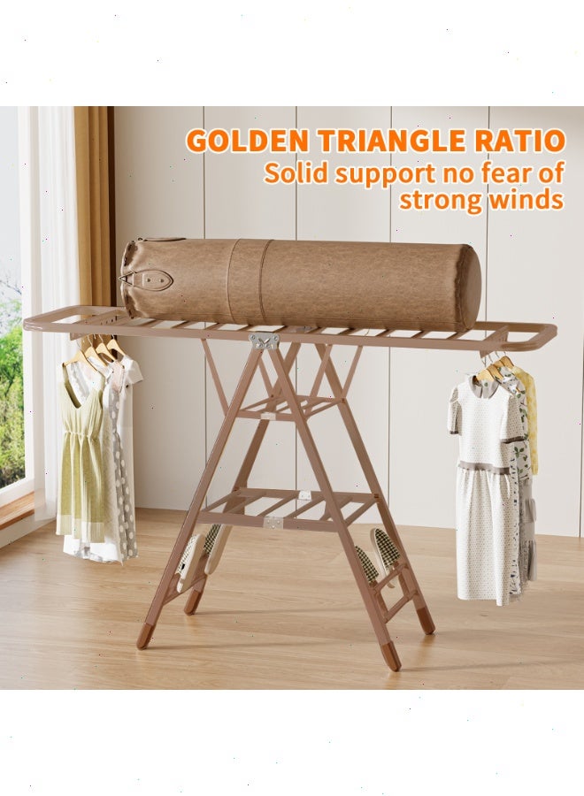 Topyich 160cm Clothes Drying Stand, 3-Tier Adjustable Clothes Drying Rack,  Foldable Movable Carbon Steel Drying Rack for Indoor & Outdoor Use (Champagne Gold) - Image 5