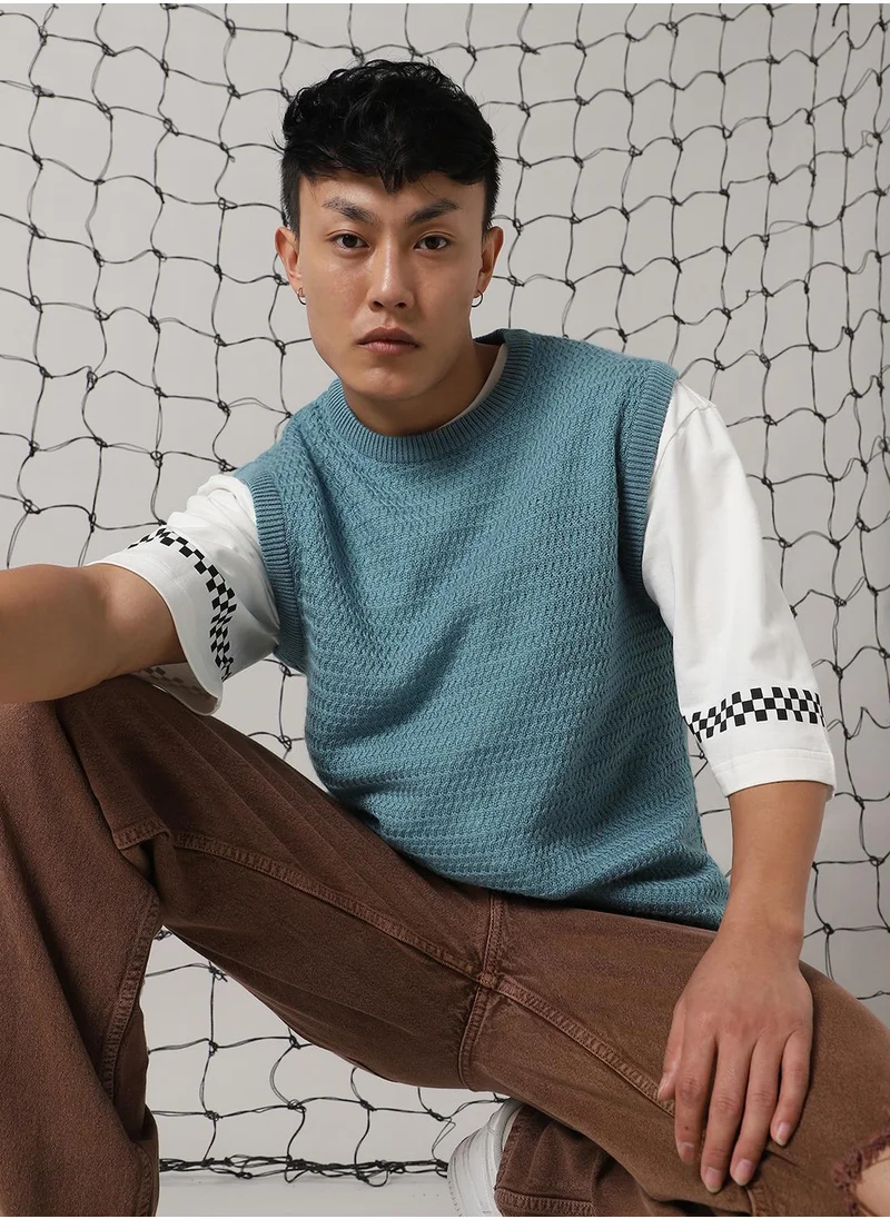 Hubberholme Men's Blue 100% Acrylic Solid Oversized Sweater