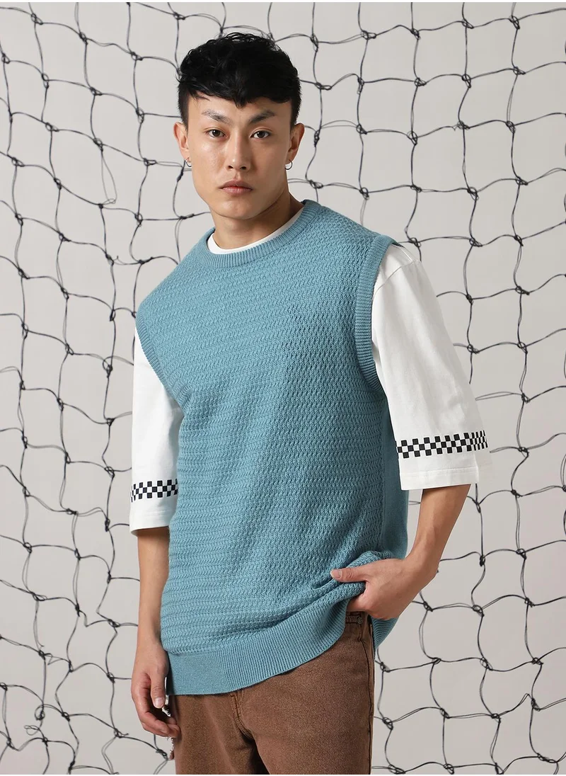 Hubberholme Men's Blue 100% Acrylic Solid Oversized Sweater
