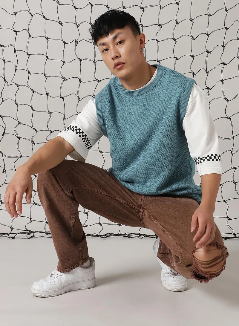 Hubberholme Men's Blue 100% Acrylic Solid Oversized Sweater