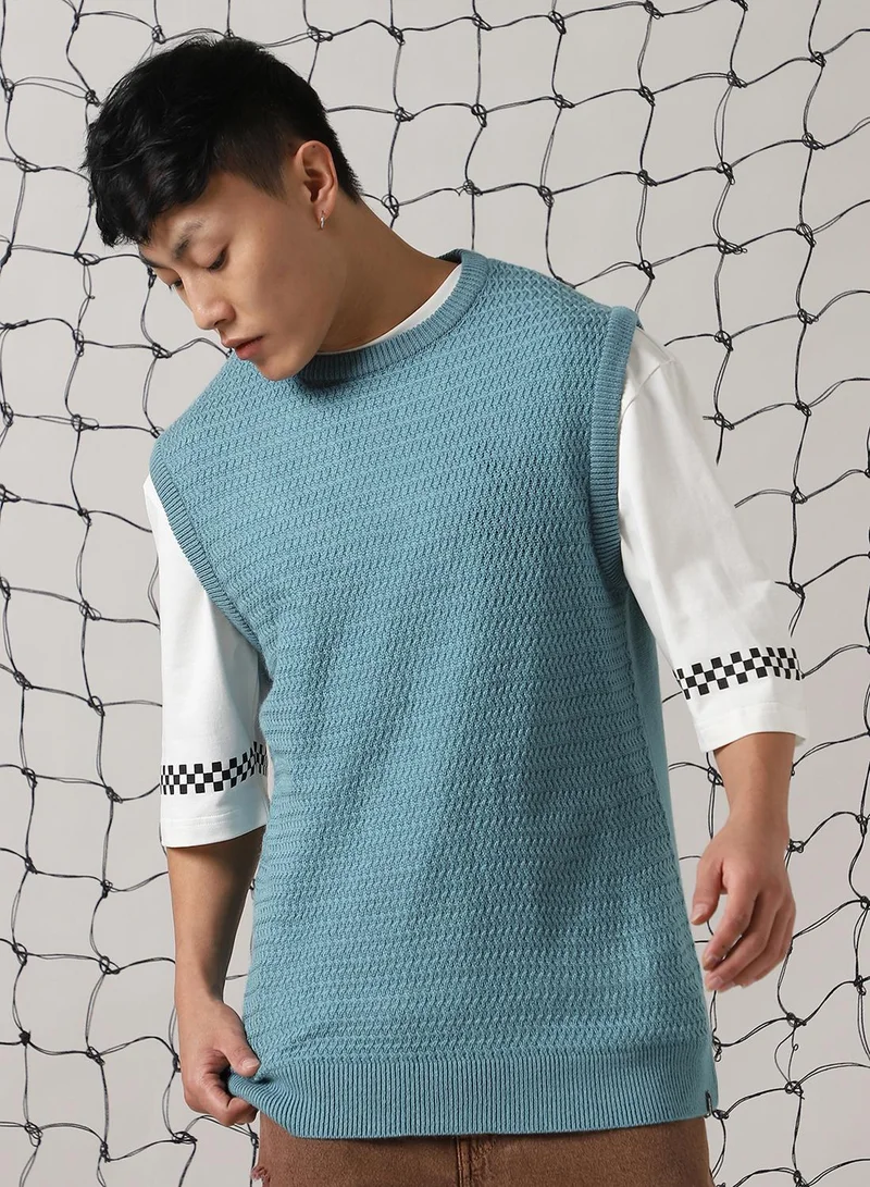 Hubberholme Men's Blue 100% Acrylic Solid Oversized Sweater