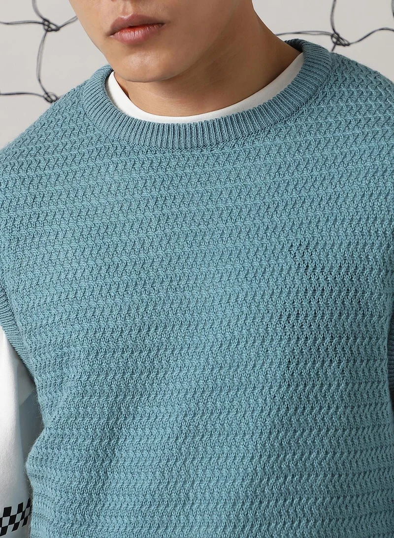 Hubberholme Men's Blue 100% Acrylic Solid Oversized Sweater
