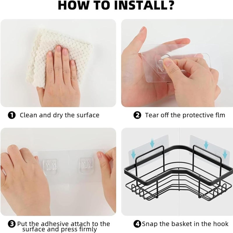 BIRDWING 2 Pic Combo Self Adhesive Corner Shelf for Bathroom/Adhesive Shelf for Kitchen with Magic Sticker/Bathroom Organizer Without Drill (GI Metal, Black) - Pack of 2 - Image 4