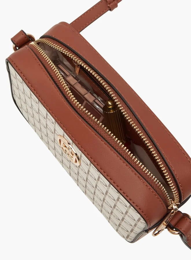 Paprika Women's Monogram Print Crossbody Bag with Adjustable Strap