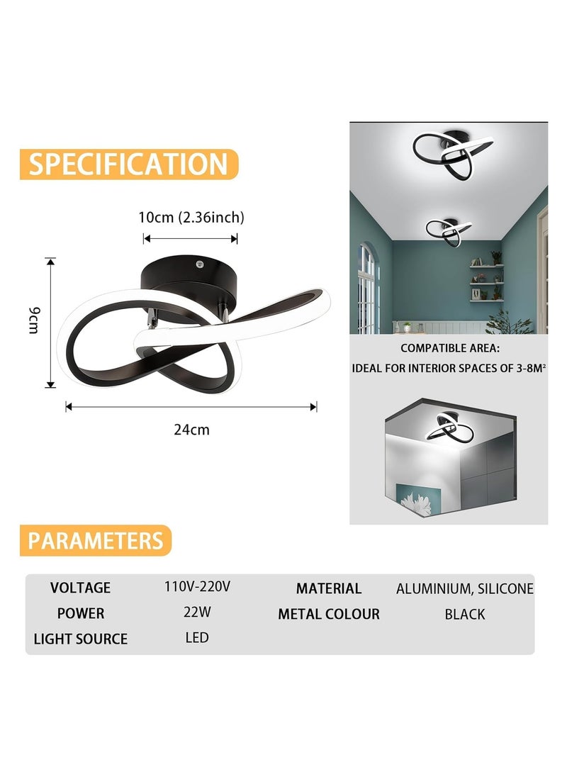 RATSAW Modern LED Ceiling Lights Ceiling Lamp 22W Spiral Design LED Ceiling Lamp for Aisle Bedroom Hotel Kitchen Stair Hallway Lights Ceiling Cold White 6500K Black White Light  - Image 4