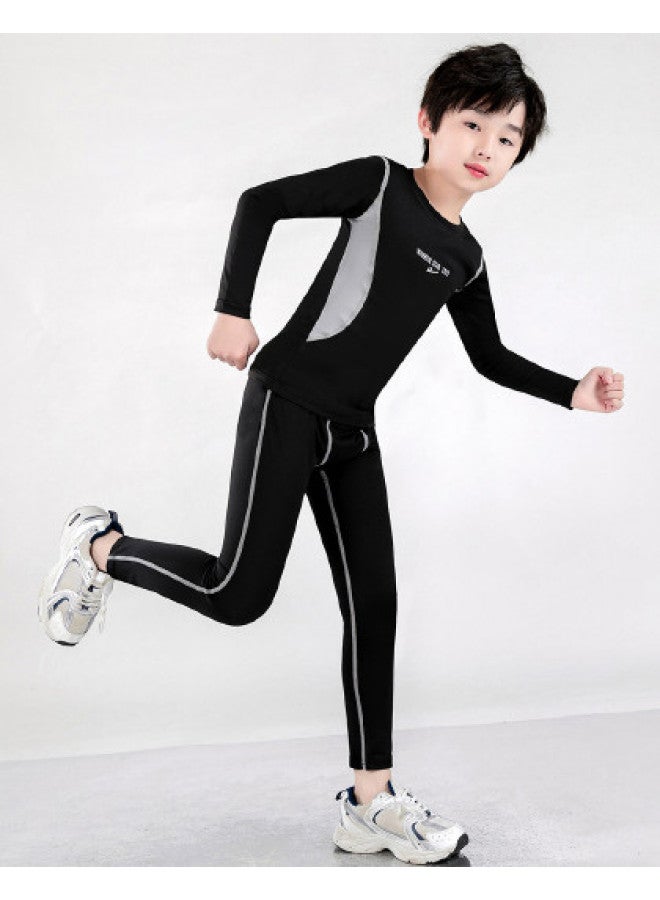 Warrior Piece Kids Training Set】spring Stretchy Children's Running Long Sleeve Outfit - Image 1