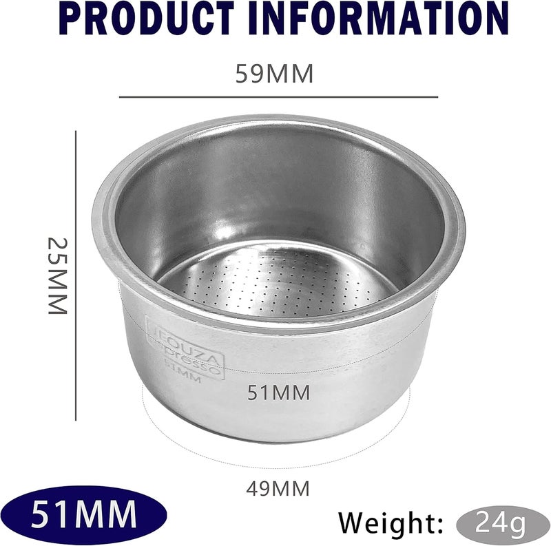 نيوزا سلة فلتر من الفولاذ المقاوم للصدأ 304 مقاس 51 مم 1/2/4 كوب سلة عمياء للغسيل العكسي لحامل القاع السفلي متوافقة مع آلات إسبرسو Delonghi وBreville - Image 2