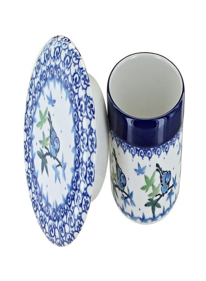 Blue Rose Pottery طبق زبدة فرنسي من الخزف البولندي "بلو روز" - بنقشة طائر المحاكاة الأزرق - يتسع لقطعة زبدة واحدة - طبق زبدة لتنظيم وتخزين الزبدة على سطح الطاولة - Image 2