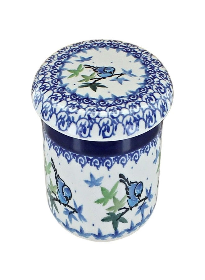 Blue Rose Pottery طبق زبدة فرنسي من الخزف البولندي "بلو روز" - بنقشة طائر المحاكاة الأزرق - يتسع لقطعة زبدة واحدة - طبق زبدة لتنظيم وتخزين الزبدة على سطح الطاولة - Image 1