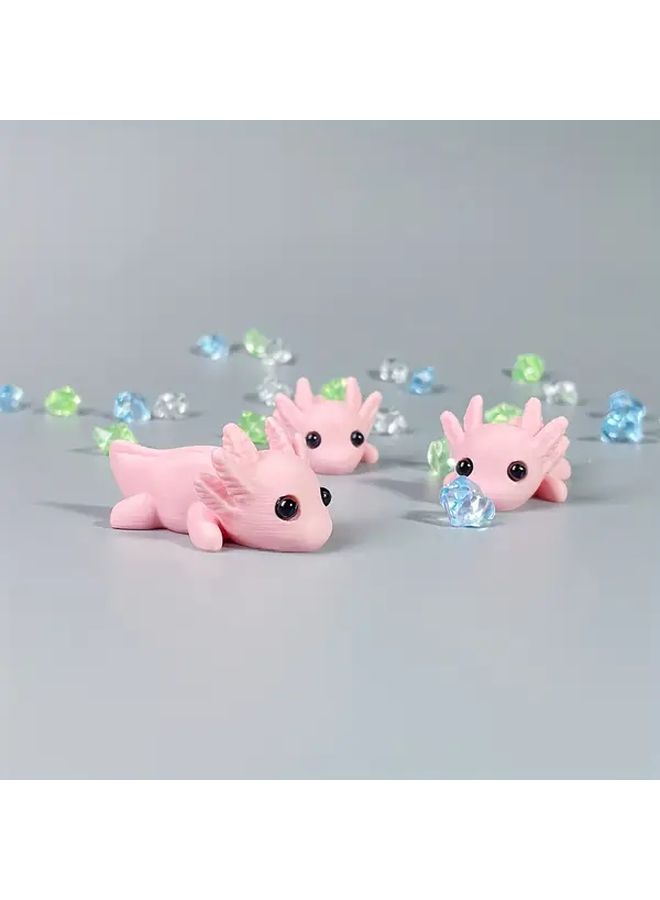3D Printed Salamander Figurine Set Of 3 Pink With Blue Green Crystal Accents Desktop Decor Gift - Image 1
