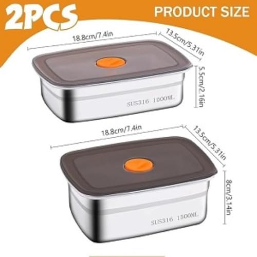 Ameedarshan 2Pcs Stainless Steel Food Containers | 316 Food Grade Fridge storage container Leakproof & Portable Kitchen Organizer | Freshness Locking, Microwavable & Freezer Safe (1000ml & 1500ml) - Image 3