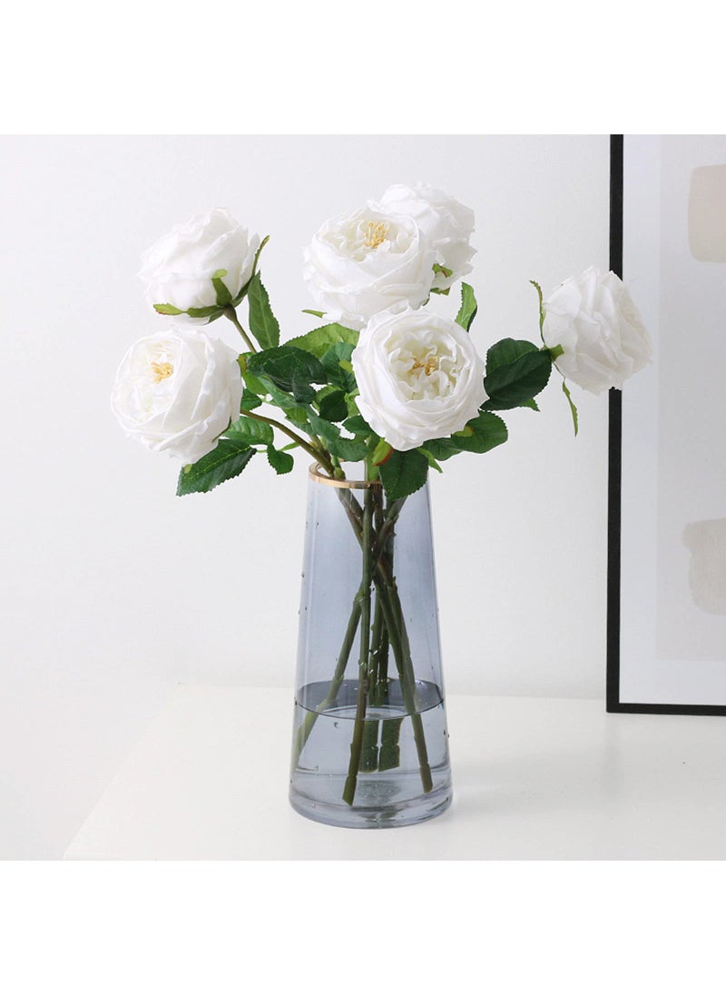 UKELER UKELER White Artificial Roses 4 Pcs Real Touch Latex Artificial Flowers Austin Rose Peony with Long Stem for Wedding Bouquet Home Decor Flower Arrangement 