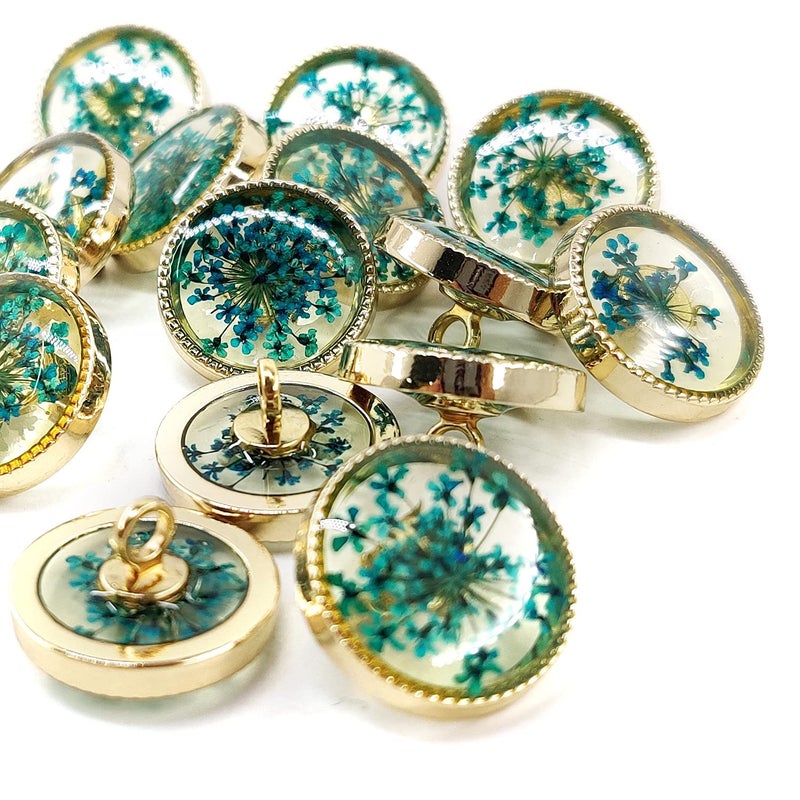 Craftisum Cyan-Blue Flower Inclusion Glass Sewing Shank Buttons 20 Pcs - 18mm, 23/32" - Image 4