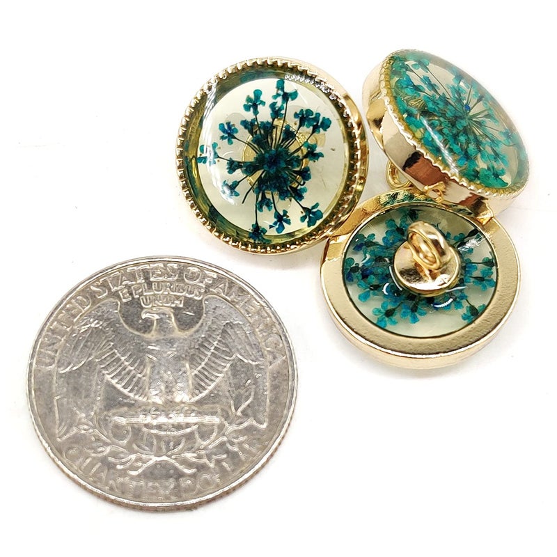 Craftisum Cyan-Blue Flower Inclusion Glass Sewing Shank Buttons 20 Pcs - 18mm, 23/32" - Image 3