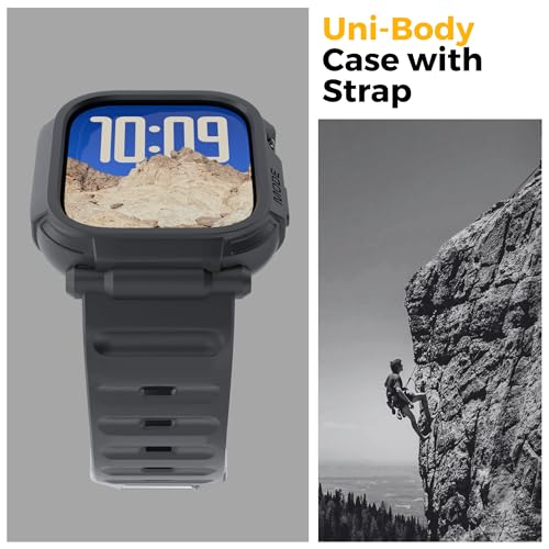elkson 44mm/45mm Bands Case for Apple Watch Series SE3 9/8/7/6/5/4 SE, Rugged Heavy Duty Bumper Tactical Strap Quattro Pro for iWatch Men, Military Grade Durable Protective Shockproof Cover, Black - Image 3