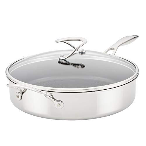 Circulon Clad Stainless Steel Saute Pan with Lid and Hybrid SteelShield and Nonstick Technology, 5 Quart - Silver - Image 1