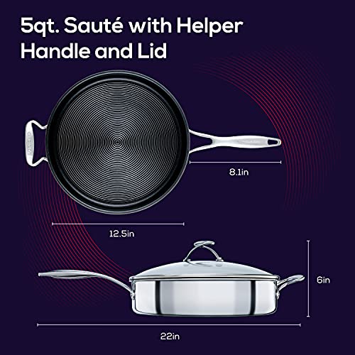 Circulon Clad Stainless Steel Saute Pan with Lid and Hybrid SteelShield and Nonstick Technology, 5 Quart - Silver - Image 2