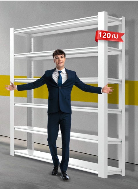 6 Tier Metal Shelving Unit 198 x 120 x 50 cm, Adjustable Storage Rack with High Load Capacity, Heavy Duty Garage Shelves for  Basement, Kitchen, Pantry, Living Room, Warehouse, White