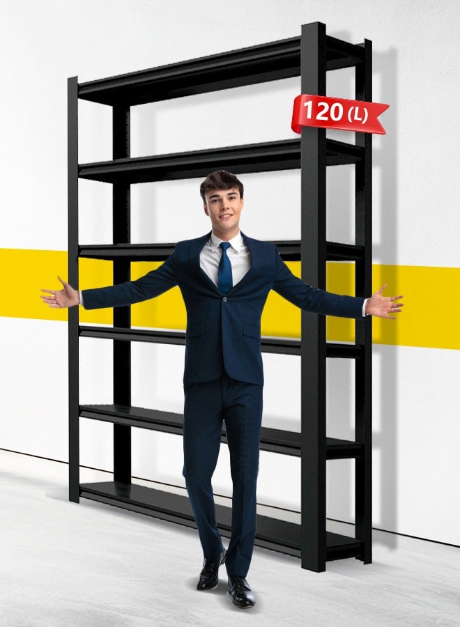 6 Tier Metal Shelving Unit 183 x 120 x 40 cm, Adjustable Storage Rack with High Load Capacity, Heavy Duty Garage Shelves for  Basement, Kitchen, Pantry, Living Room, Warehouse, Black - Image 1