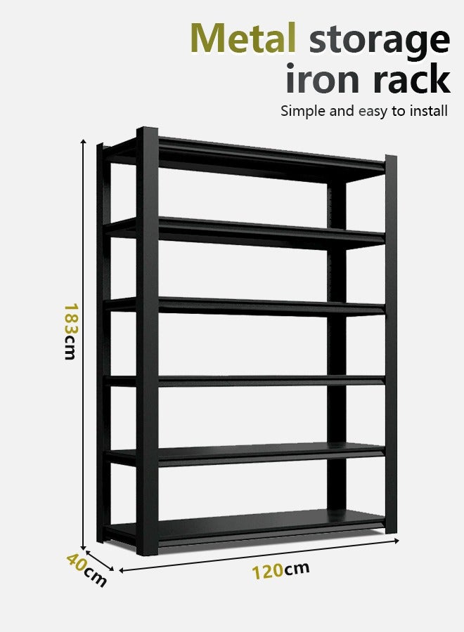6 Tier Metal Shelving Unit 183 x 120 x 40 cm, Adjustable Storage Rack with High Load Capacity, Heavy Duty Garage Shelves for  Basement, Kitchen, Pantry, Living Room, Warehouse, Black - Image 2