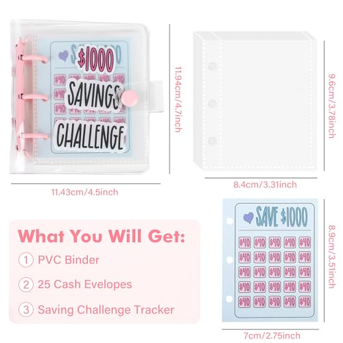 Mozano Mini Money Saving Binder with 25 Envelopes, $1000 Savings Challenge Book, Portable Budget Tool (Blue) - Image 2