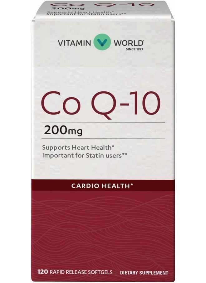 VITAMIN WORLD Co Q10 200 Mg. 120 Softgels Heart Health Cardio Support Rapidrelease Glutenfree  - Image 2