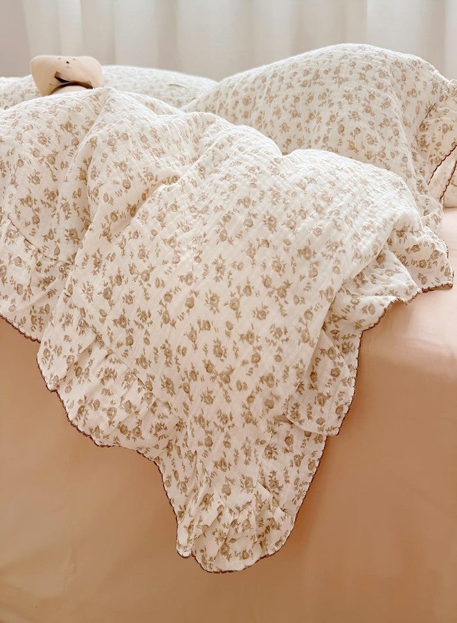 BuLuTu Soft Cotton Muslin Duvet Cover Girls Kids Floral Duvet Cover Beige Crib Bedding Comforter Cover Quilt Cover, 47"x59", Camellia Print (Pillowcases Not Included) - Image 4