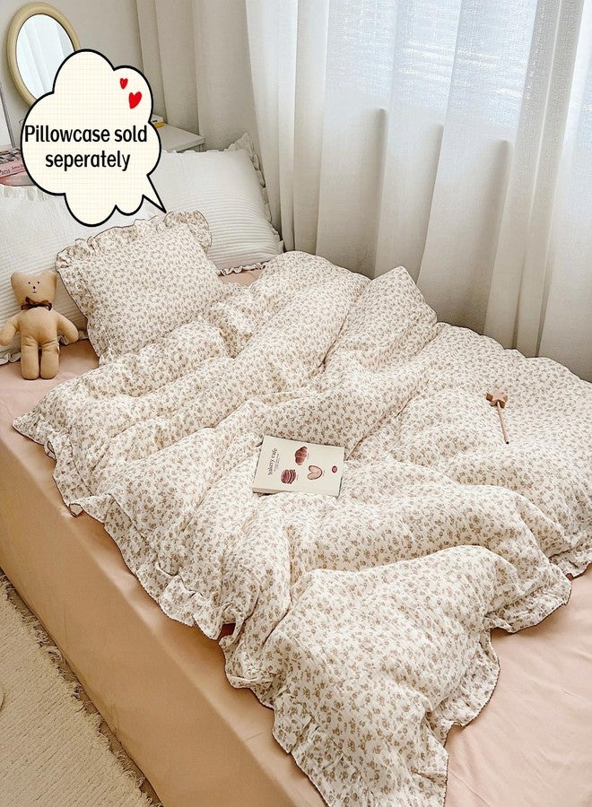 BuLuTu Soft Cotton Muslin Duvet Cover Girls Kids Floral Duvet Cover Beige Crib Bedding Comforter Cover Quilt Cover, 47"x59", Camellia Print (Pillowcases Not Included) - Image 2