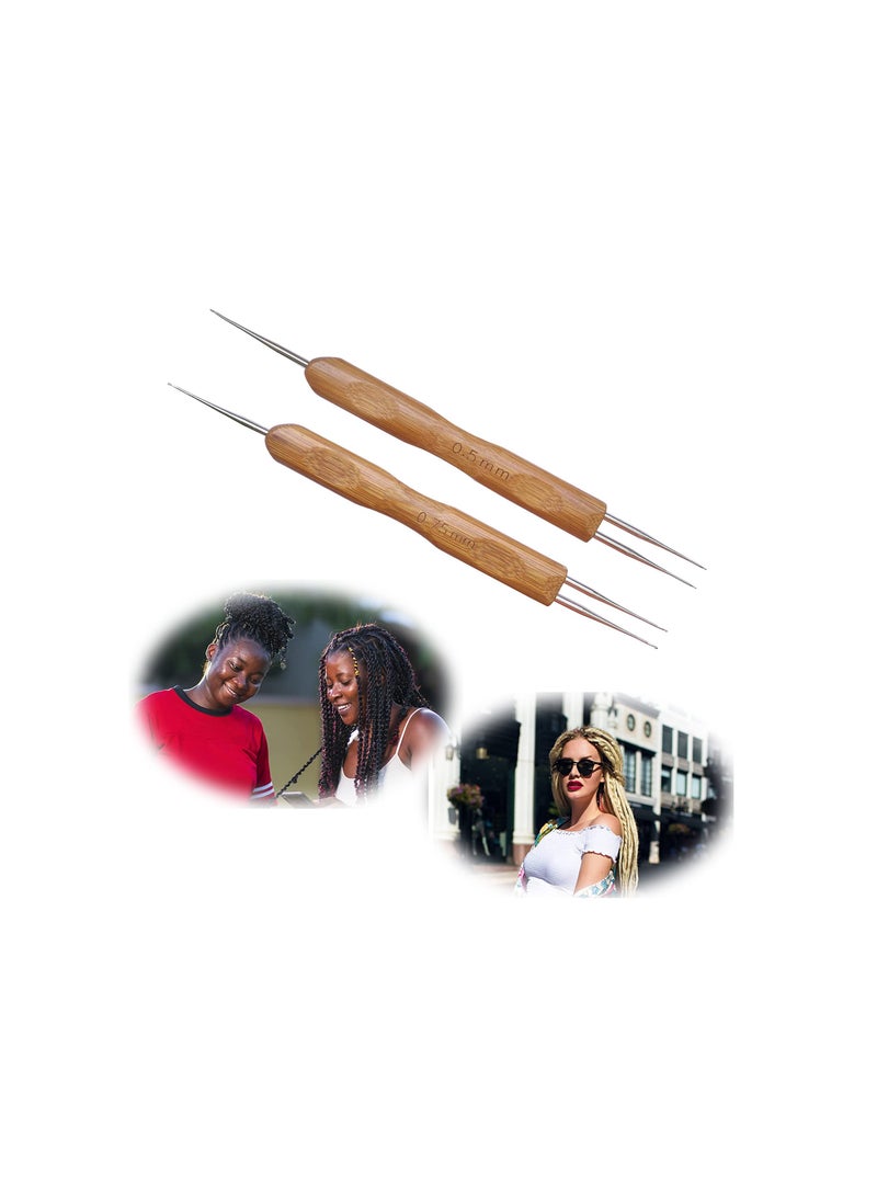 SYOSI 2pcs Dirty Braid Crochet Carbonized Bamboo Handle, Knitting Tools Sweater Needles, Double Ended Dreadlock Hook for Hair Dreadlock Tool, for Braid Craft Dread locks Crochet ( 0.5mm+ 0.75mm) - Image 1
