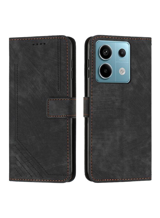 Green Tiger For Xiaomi Redmi Note 13 Pro 4G Global Skin Feel Stripe Pattern Leather Phone Case with Long Lanyard(Black)