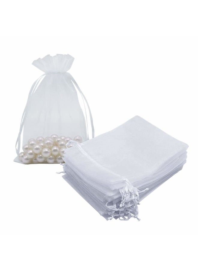 HRX Package White Organza Gift Bags 5x7 inch 100pcs, Mesh Jewelry Pouches Drawstring Bags Empty Sachet for Christmas Candy Present Wedding Giveaways - Image 1