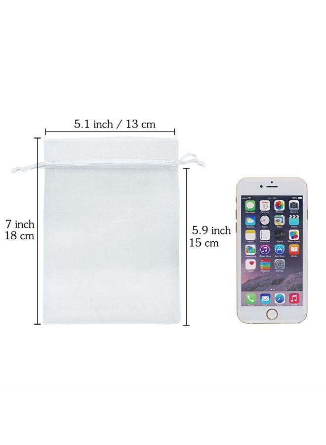 HRX Package White Organza Gift Bags 5x7 inch 100pcs, Mesh Jewelry Pouches Drawstring Bags Empty Sachet for Christmas Candy Present Wedding Giveaways - Image 2
