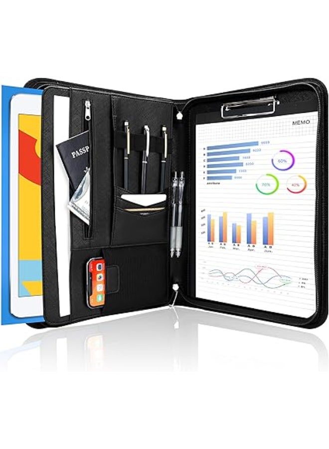 حافظة ملفات احترافية بسوستة من برو كيس مقاس A4 مع لوحة كتابة وجيوب متعددة لتنظيم الأوراق والمستندات، مثالية للعمل والمؤتمرات والاجتماعات للرجال والنساء، لون أسود أنيق- ادوات مكتب - مستلزمات مكتب - Image 1