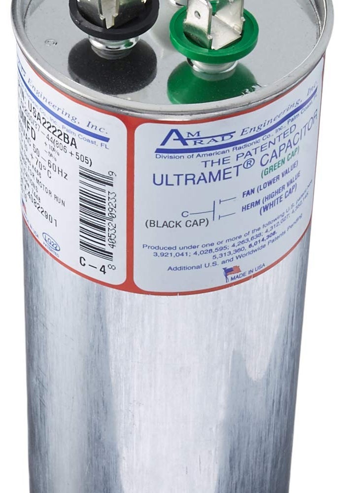 AMRAD ENGINEERING USA2222BA Series Round Motor Run Capacitor, 80/5 Mfd, 370/440 Vac