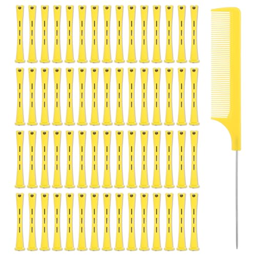 Sibba 60Pcs Hair Perm Pods Set Plastic Hair Perming Rollers Kit Rollers Cold Wave Curlers for Hairdressing Styling Salon Home Use Yellow - Image 1