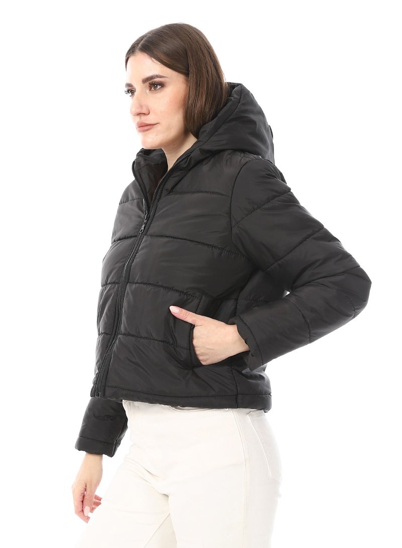 Andora Black Hooded Puffer Jacket_Black - Image 2