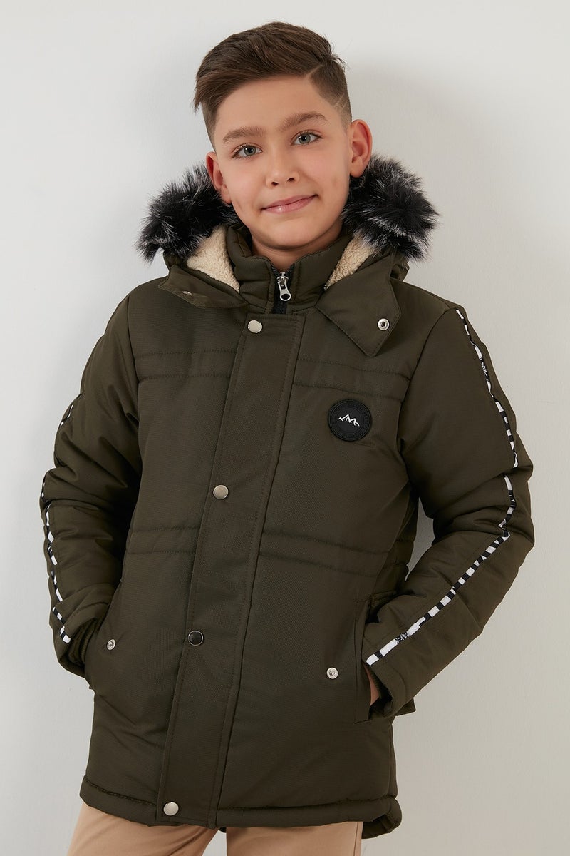 Lela Collar Faux Fur Plush Lined Hooded Winter Coat Boy's Coat 6036056  - Image 3