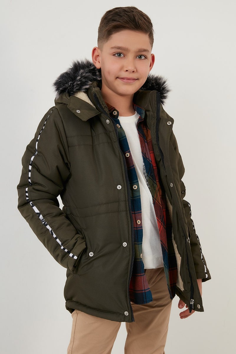 Lela Collar Faux Fur Plush Lined Hooded Winter Coat Boy's Coat 6036056  - Image 4