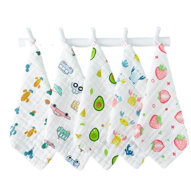 Closecret Muslin Bath Washcloths 100% Muslin Cotton 25 x 25 cm Extra Soft and Absorbent Hankies Baby Muslin Napkins for Boys Girls (Pack of 5) White - Image 1