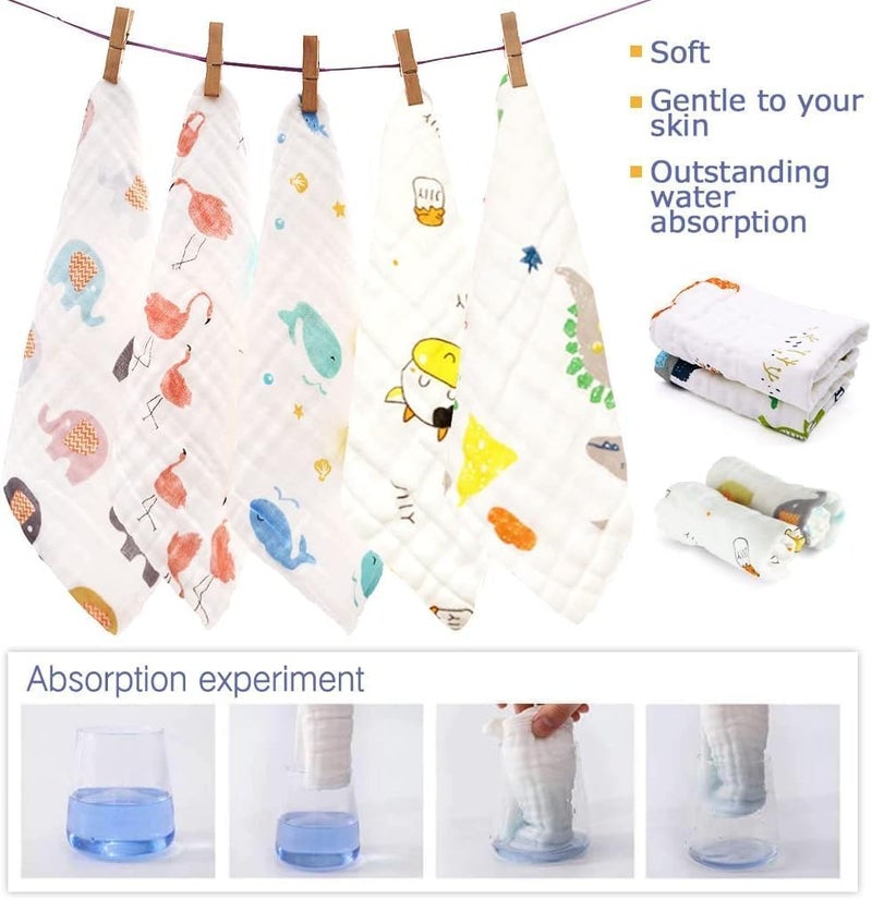 Closecret Muslin Bath Washcloths 100% Muslin Cotton 25 x 25 cm Extra Soft and Absorbent Hankies Baby Muslin Napkins for Boys Girls (Pack of 5) White - Image 3