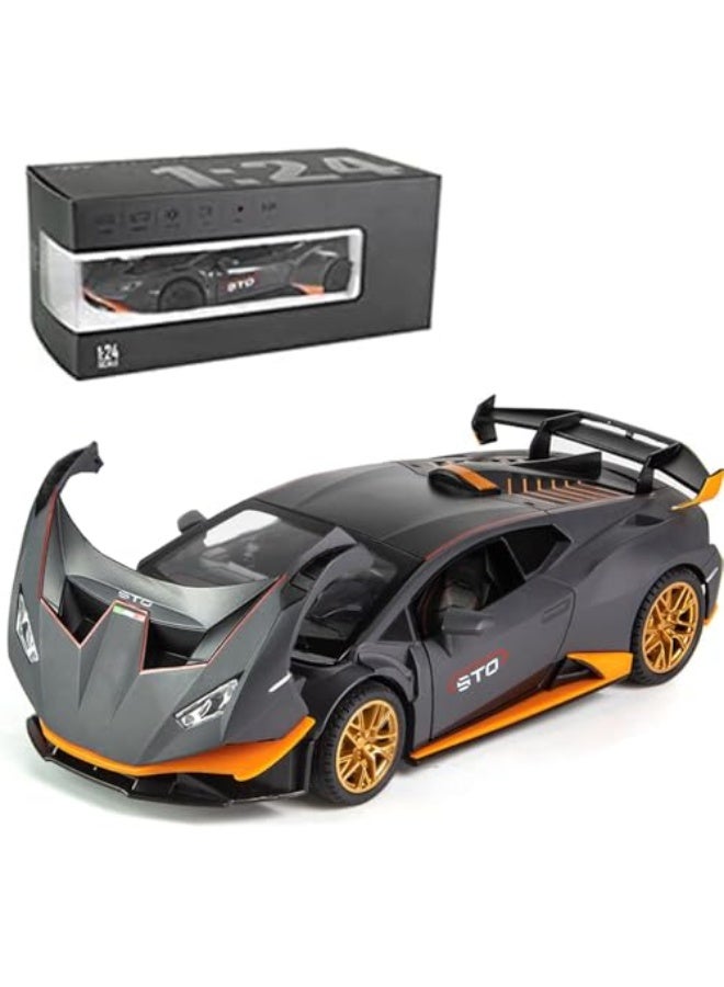 Toy Cars for Boys 1/24 Sports Car Huracan STO Metal Die Cast Toy Cars, Collectibles Model Cars, Pull Back Toy Car with Light and Sound, Gifts for Age 3+ Year Old Boys - Image 1