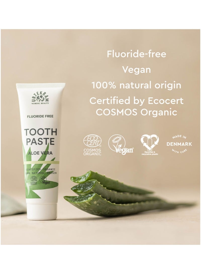 Urtekram Organic Aloe Vera Toothpaste, 75ml - Fluoride-Free, 100% Organic - Vegan, Natural Ingredients, Gentle Oral Care - Image 3
