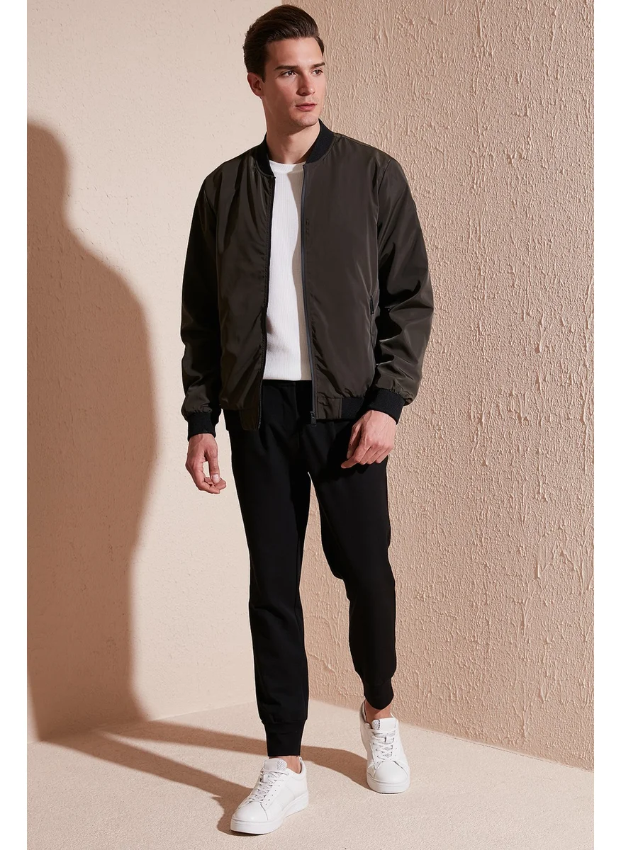 Buratti Slim Fit Zippered College Collar Bomber Slim Coat Men's Coat 497TEKER