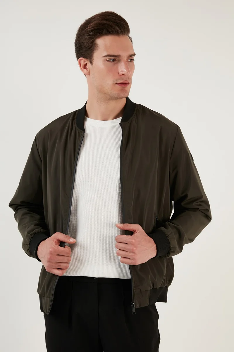 Buratti Slim Fit Zippered College Collar Bomber Slim Coat Men's Coat 497TEKER