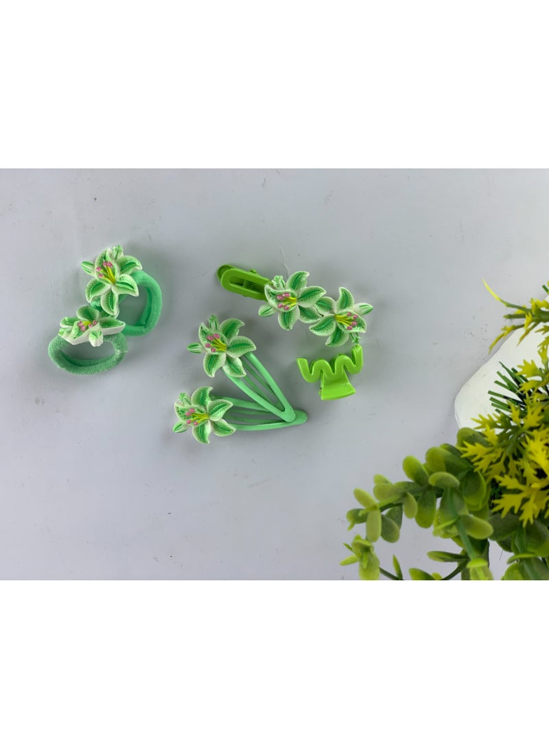 Girls Floral Hair Accessories Set (Clips & Elastics) – 6 Pieces, Elegant Flower Design - Image 5